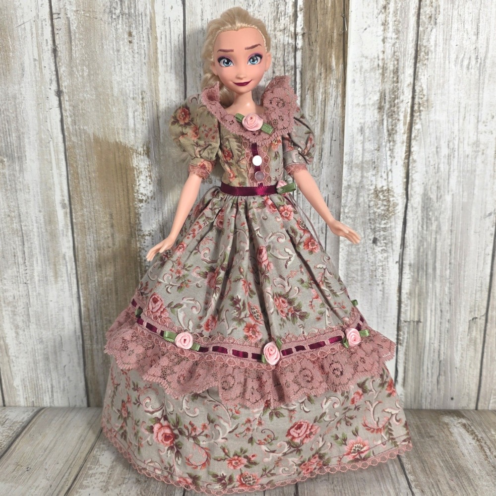 Disney Frozen Elsa Doll Custom Victorian Floral Lace Ball Gown Handmade Outfit